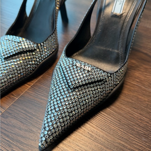 Prada Black Rhinestone Pointed Slingback Pumps - Picture 3 of 6